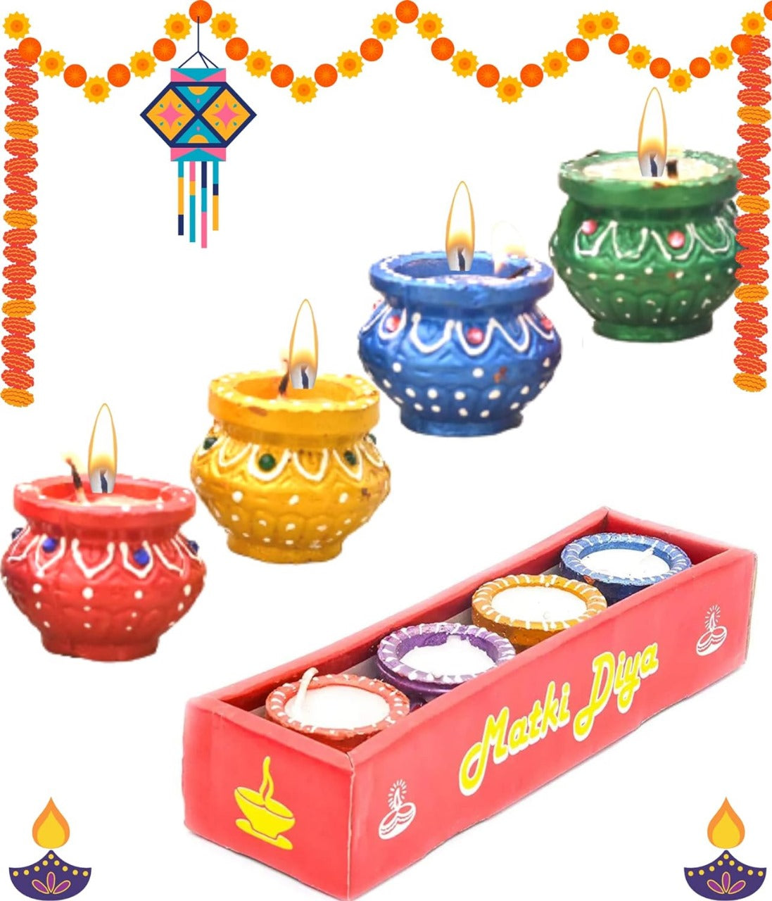 Matka Diya Candles Set Decoration Light (Pack Of 4)