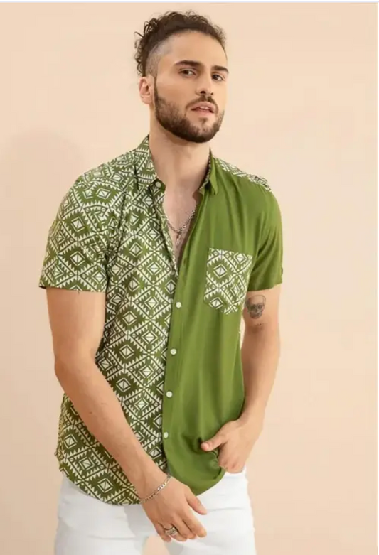 Men's Cotton Blended Printed Casual Shirt