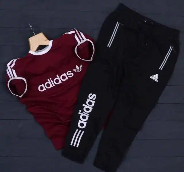 Poly Blend Tracksuits for Men (Maroon & Black, M)