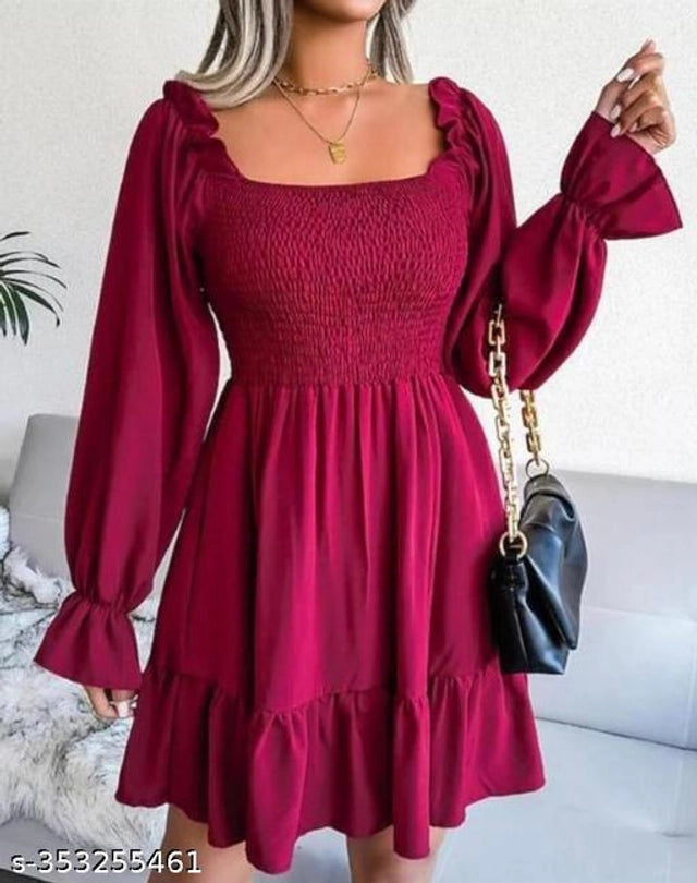 Crepe Dress for Women (Maroon, S)