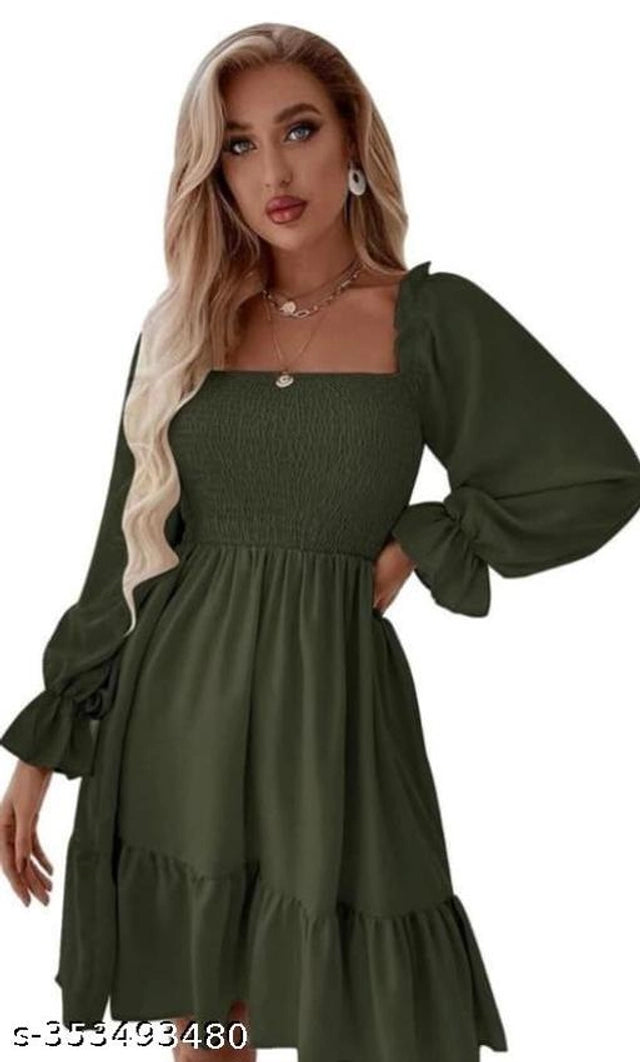 Crepe Dress for Women (Green, S)