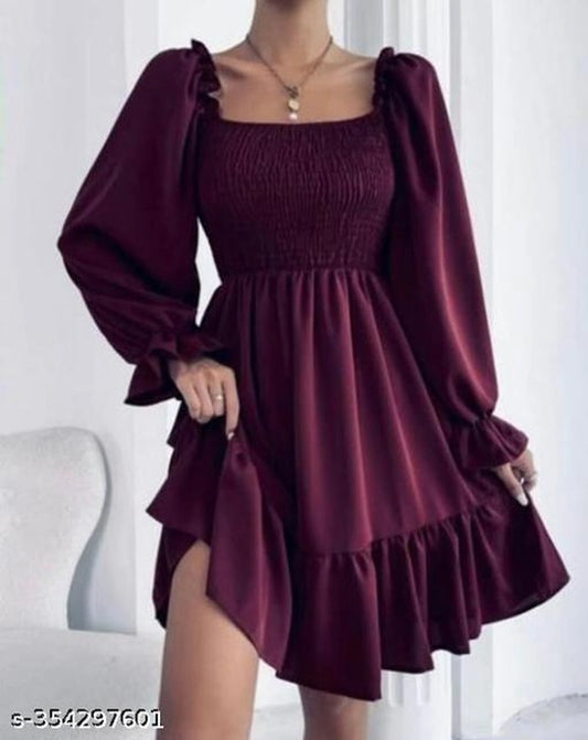 Poly Crepe Dress for Women (Purple, S)