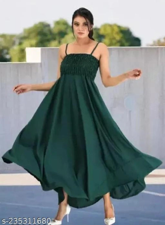 Satin Dress for Women (Green, S)